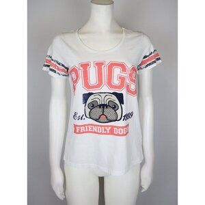 PUGS - PUG DOG THEMED WOMEN'S FITTED T-SHIRT - OK BY KOTON - SIZE M